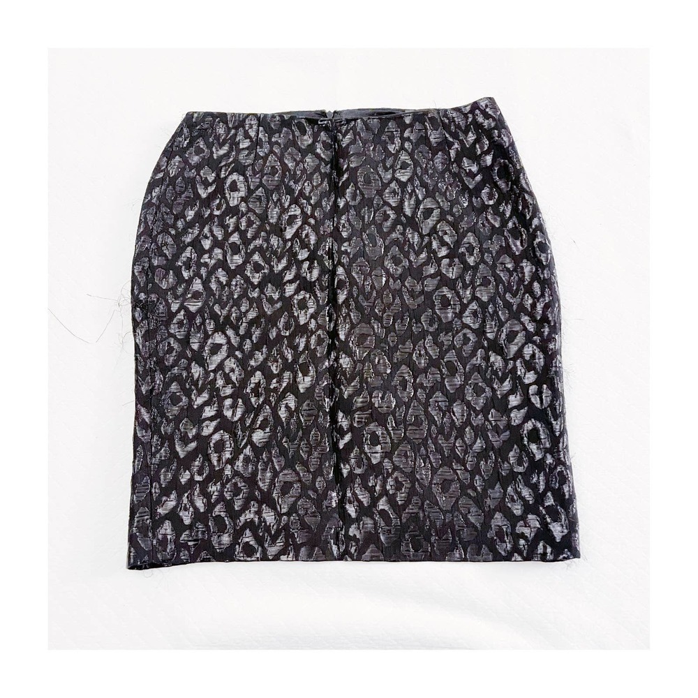 Tahari Black Metallic Leopard Print Pencil Skirt SZ6